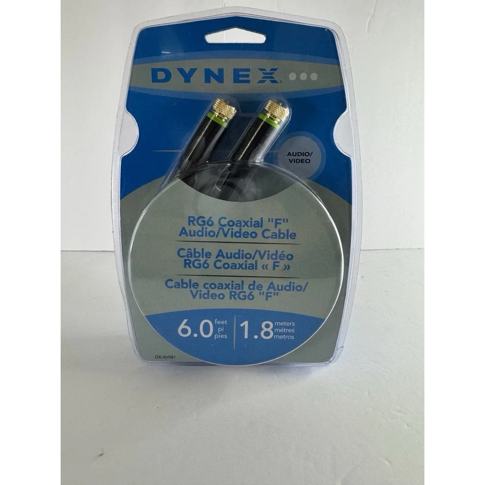 Dynex RG6 Coaxial F Audio Video Cable 6ft Gold Plated Connectors DX-AV081 Black